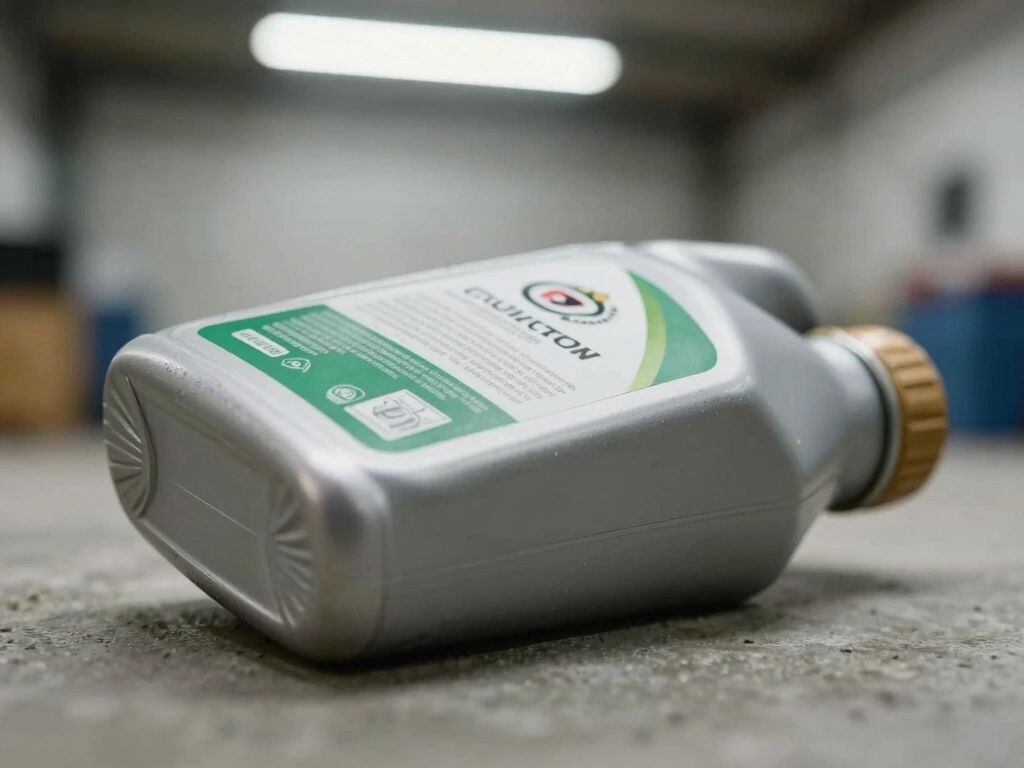 Close-up of a motor oil bottle back label showing the API SP donut certification mark and ILSAC GF-6A starburst, photographed under bright store lighting with crisp label text