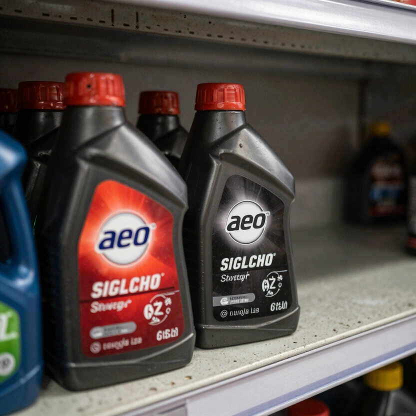Side-by-side of Castrol EDGE and Valvoline motor oil bottles on a garage shelf, focus on label certifications and product names, workshop lighting, concrete floor background, no text visible, no watermarks